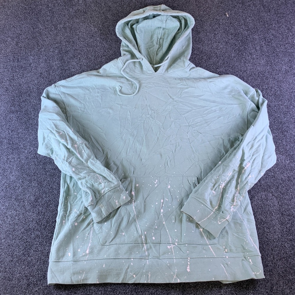PacSun Oversized Fit Hoodie Womens L Sage Green Paint Splatter Effect Drawstring